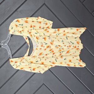 Yellow Floral Short Sleeve Blouse